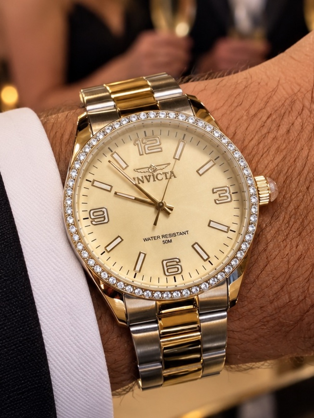Invicta unisex Two-Tone Gold and Silver Watch with Crystal Bezel-50135